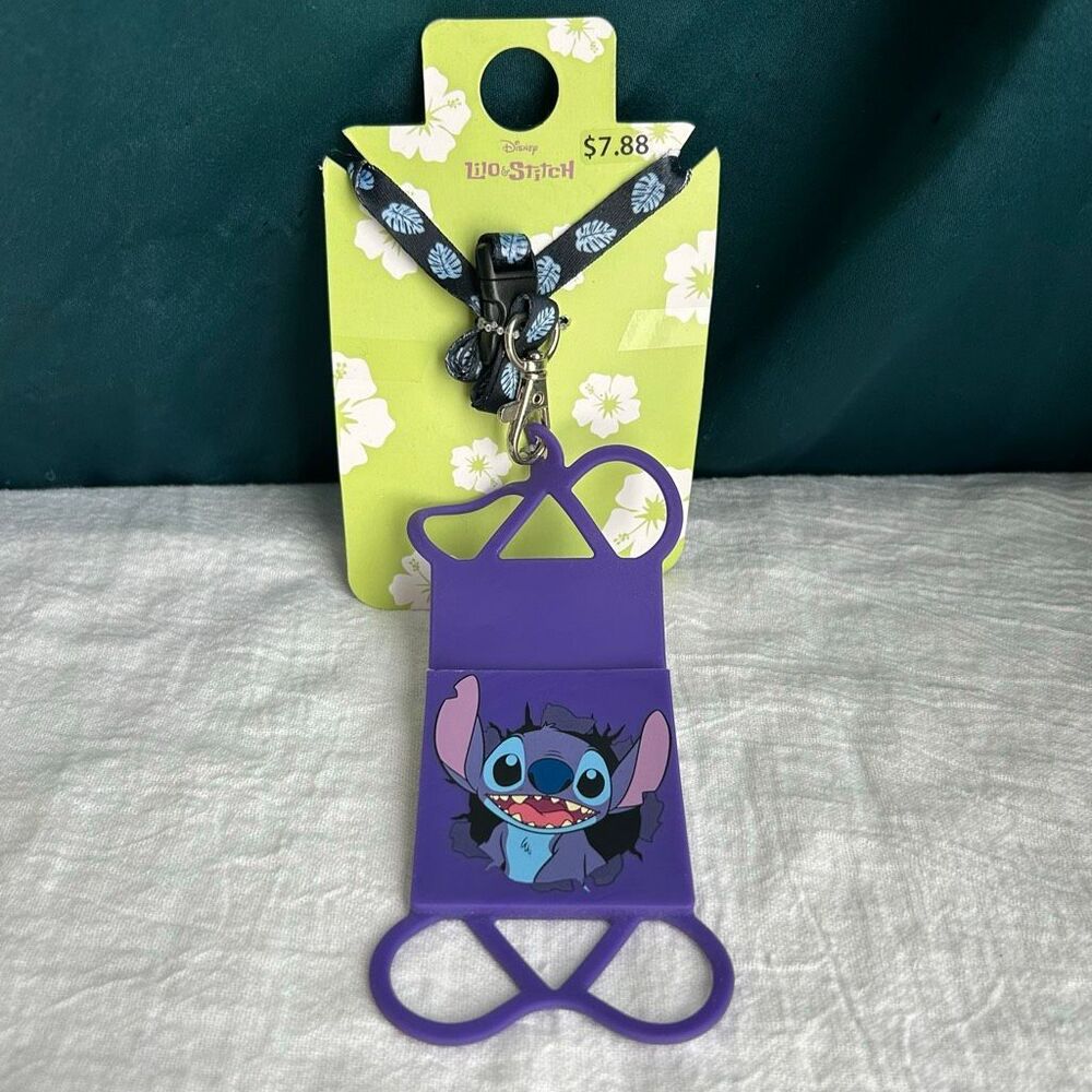 NEW Disney Lilo and Stitch Cell phone Holder and Lanyard and Clip Purple Stretch
